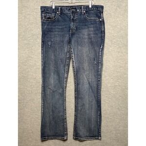 T.K‎ Axel Slim Fit Distressed Thick stitch Bootcut Denim Stone Wash Jeans 36X32